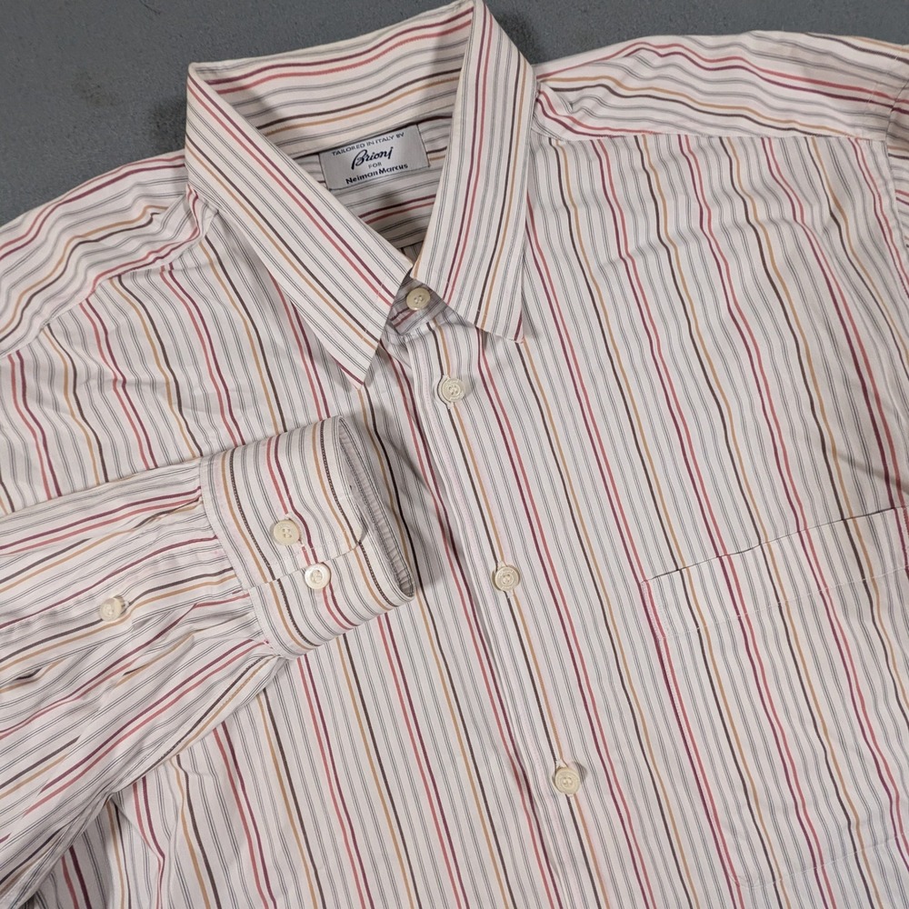 Brioni Button Down Shirt Mens XL Multi-Color‎ Striped Long Sleeve